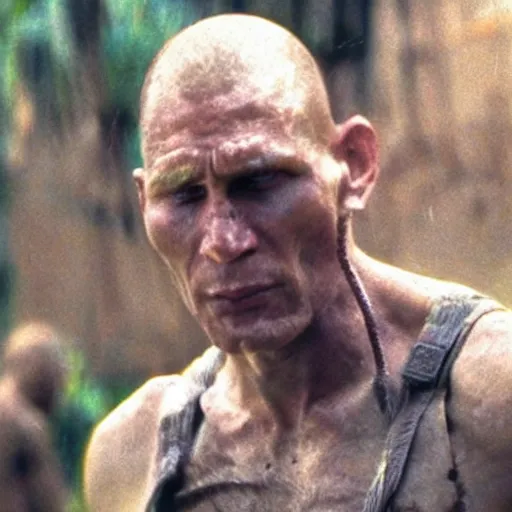 Image similar to Live Action Still of Jerma985 in Apocalypse Now, real life, hyperrealistic, ultra realistic, realistic, highly detailed, epic, HD quality, 8k resolution, body and headshot, film still