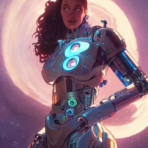 Image similar to cyborg droid entanglement milky way, epic lighting, sketch illustration, ultra detailed, art by artgerm and greg rutkowski and alphonse mucha