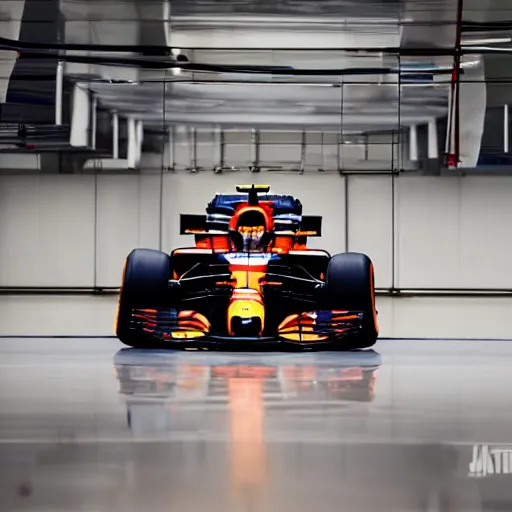 Prompt: close up of max verstappen in the mercedes f 1 factory, dramatic shot, great photography, ambient light, l