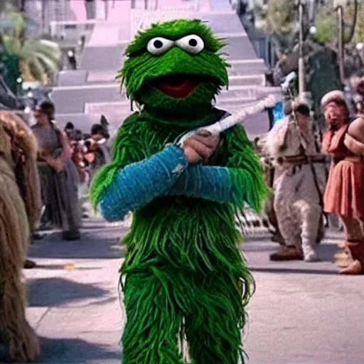 Image similar to oscar the grouch but it's rey skywalker, rey skywalker as oscar the grouch