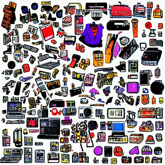 Image similar to 9 0 s clipart collage of y 2 k objects, macpaint, hyper colourful