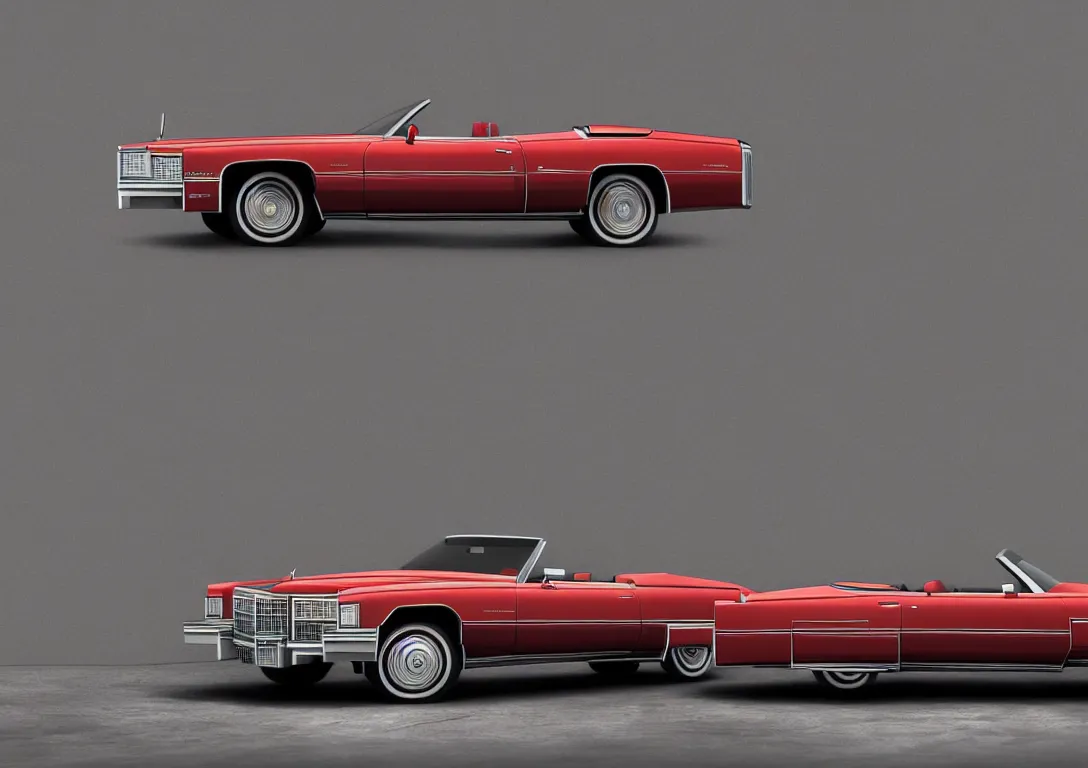 Image similar to imposing symmetrical picture, one single red 1975 cadillac eldorado convertible car as a grand theft auto 5 loading screen, symmetry, front view, intricate, studio, art by anthony macbain + greg rutkowski + alphonse mucha, concept art, 4k, sharp focus