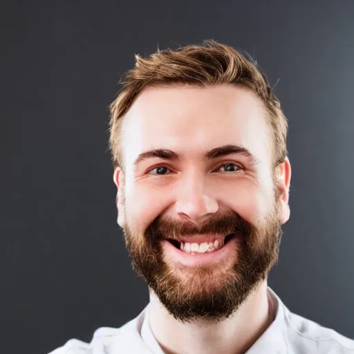 Prompt: stock image photo of a white guy smiling, closeup, HD