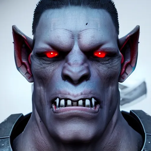 Image similar to hyper realistic cyberpunk orc, perfect face, 8 k, unreal engine, ultra detailed.