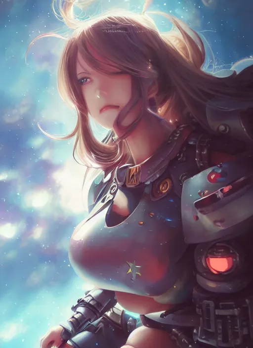 Prompt: semi realistic anime illustration of space marine girl made by stanley artgerm, wlop, rossdraws, james jean andrei riabovitchev, marc simonetti, yoshitaka amano, artstation