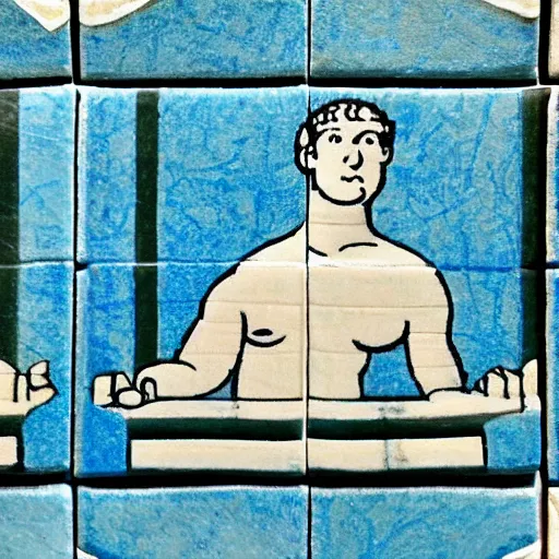 Image similar to roman bath tiles representing mark zuckerberg