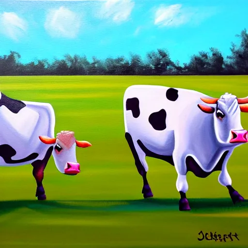 Image similar to painting of soccer game played by cows