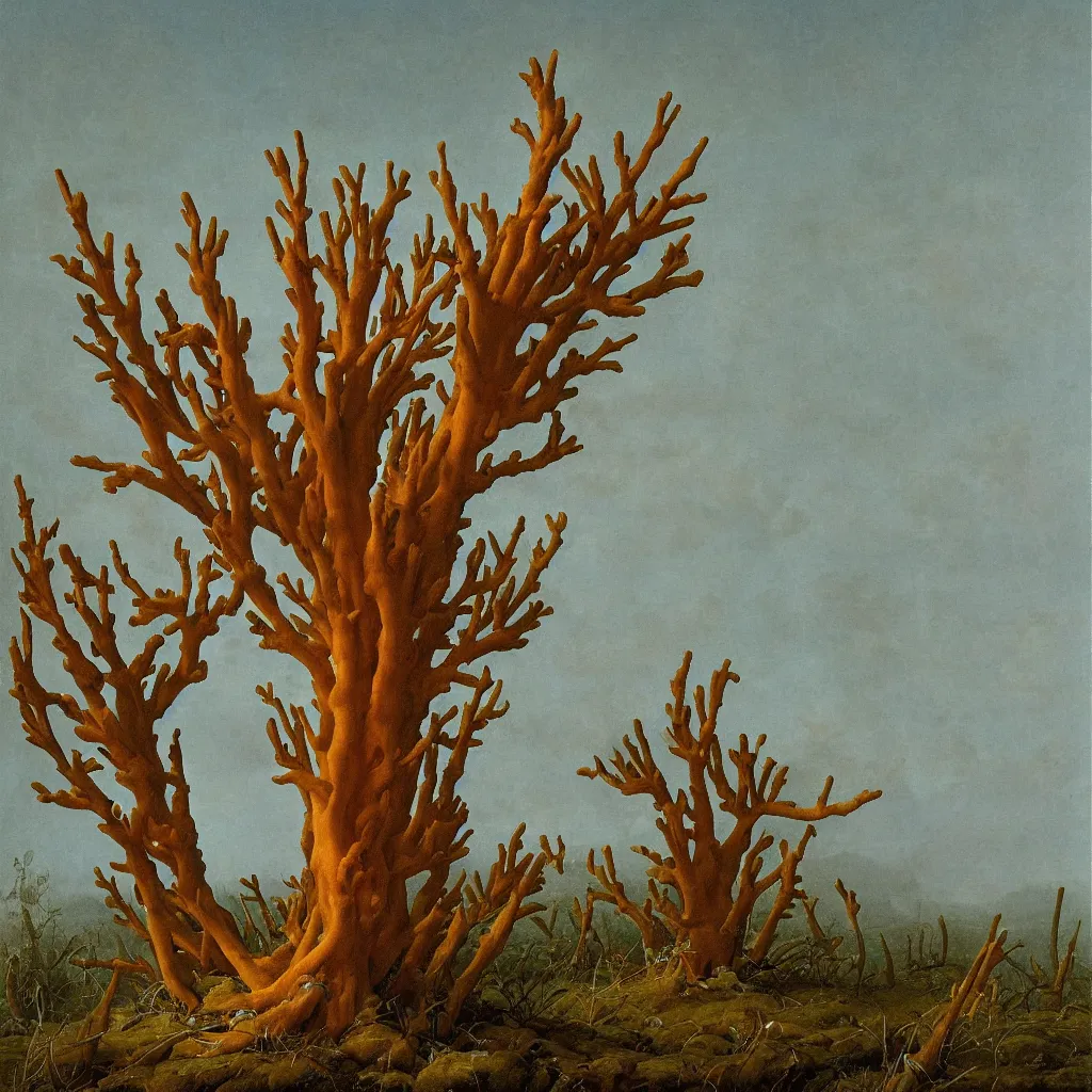 Prompt: a single colorful!! simple! ( coral ) fungus tower clear empty sky, a high contrast!! ultradetailed photorealistic painting by franz sedlacek, jan van eyck, pedro correa, hard lighting, masterpiece, png