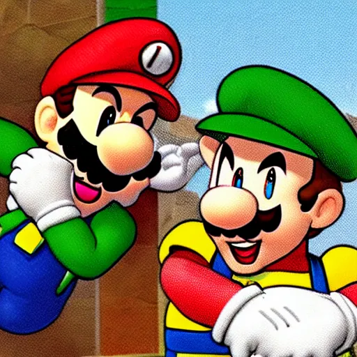 Image similar to mario screaming at luigi for hitting on princess peach