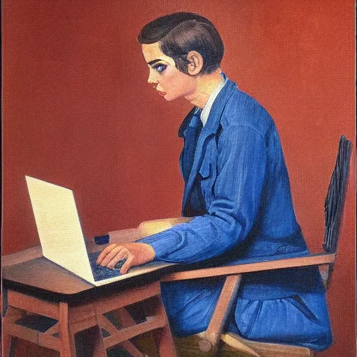 Prompt: detailed intricate soviet realism painting of webdesigner with laptop, heroic, beautiful