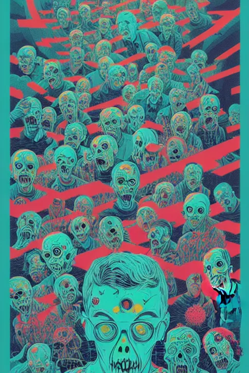 Image similar to risograph of zombies in a field, tristan eaton, victo ngai, artgerm, rhads, ross draws, intricated details