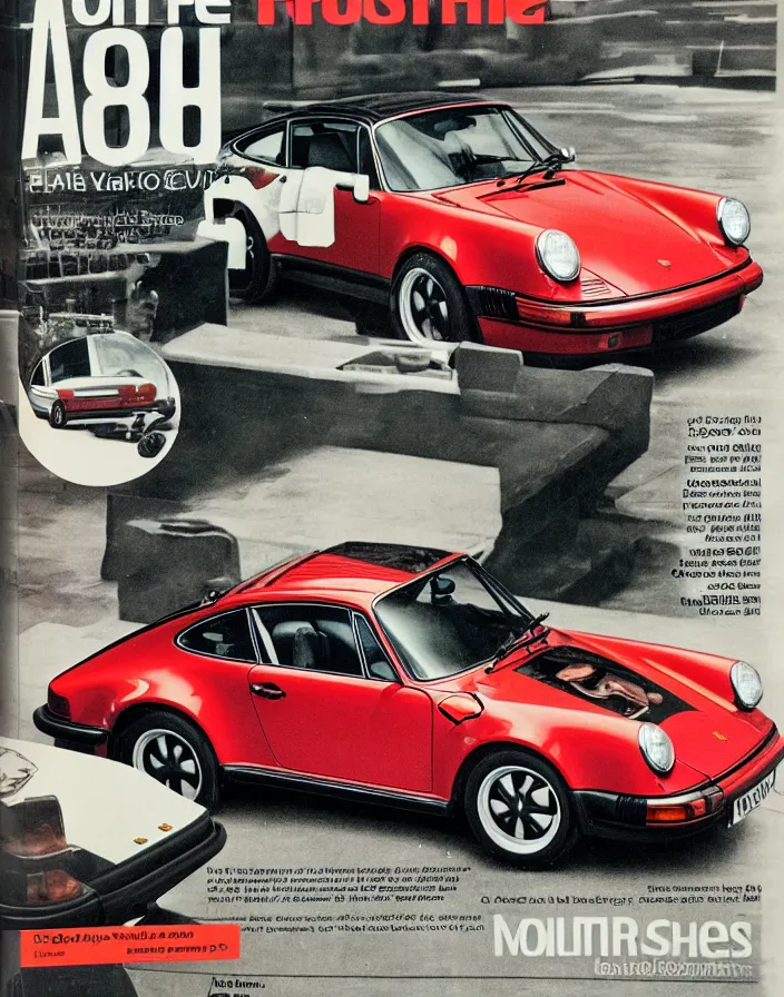 Prompt: porsche 9 1 1 on a 1 9 8 0 cover of automotive magazine