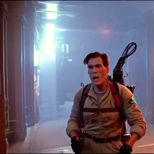 Image similar to Live Action Still of Jerma in Ghostbusters, real life, hyperrealistic, ultra realistic, realistic, highly detailed, epic, HD quality, 8k resolution, body and headshot, film still