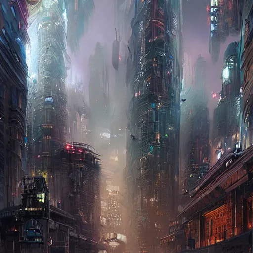 Prompt: a digital painting of a city at night, a detailed matte painting by stephan martiniere, cgsociety, fantasy art, cityscape, multiple exposure, apocalypse landscape