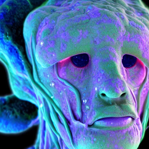 Prompt: a beautiful portrait of a mycelium alien, vivid colours, rendered in blender, by piter pol rubens