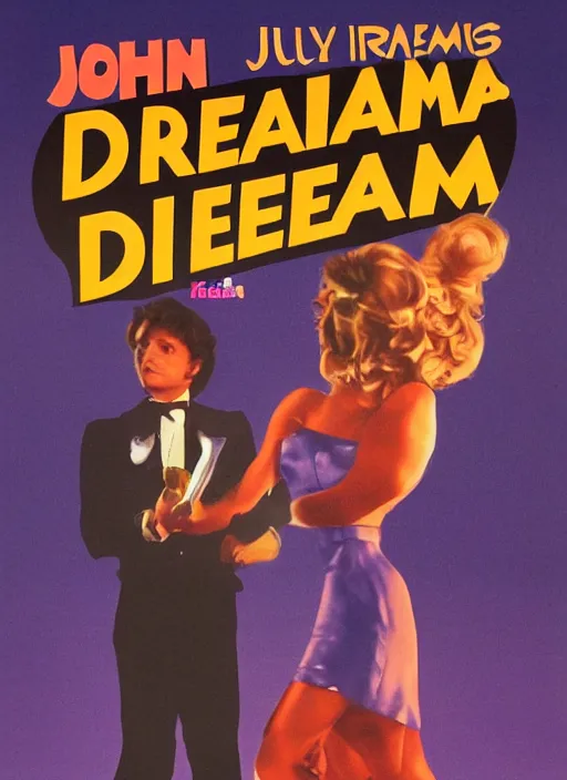 Prompt: !dream a movie poster for a 1985 romantic comedy movie called when robots dream, designed by John Alvin