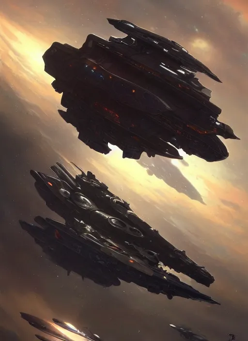 Prompt: A Drake battlecruiser spaceship made of dark steel metal from Eve-online, gorgeous, beautiful, sci-fi, extremely detailed, digital painting, artstation, concept art, smooth, sharp focus, illustration, intimidating lighting, incredible art by artgerm and greg rutkowski and alphonse mucha and simon stalenhag