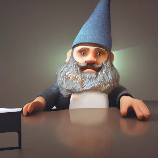 Image similar to a young gnome office worker, dramatic lighting detailed photo portrait