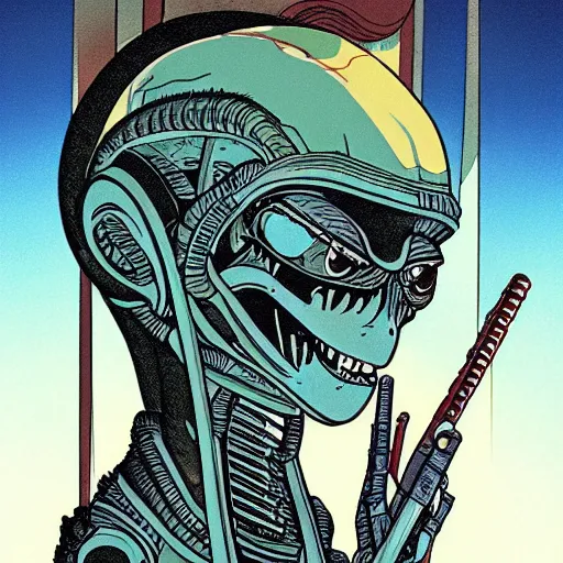 Prompt: the 1 9 7 9 film alien illustrated by hayao miyazaki,