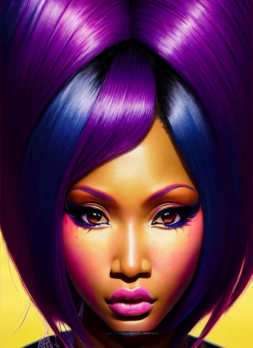 Image similar to nicki minaj, evangelion, au naturel, hyper detailed face, sharp focus, bokeh, depth of field, digital art, trending in artstation, cinematic lighting, studio quality, smooth render, unreal engine 5 rendered, octane rendered, art style by klimt and nixeu and ian sprigger and wlop and krenz cushart