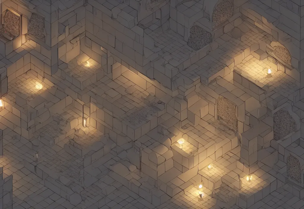 Prompt: isometric magicavoxel Bloodborne japanese bath house no mand sky cinematic lighting, 4k