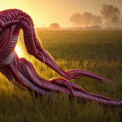 Image similar to large fields,bio-inspired design,neri oxman,alien nature,organic growth, panoramic,boris vallejo style,photorealistic,unreal engine 5,octane render