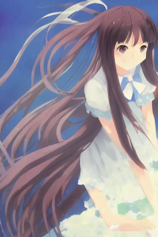 Image similar to An anime high school girl, portrait, full body, Makoto Shinkai, kyoto animation, aniplex, pixiv