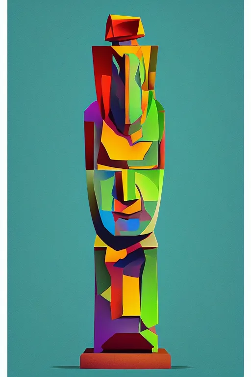 Image similar to abstract cubist moai statue geometric cutout digital illustration cartoon colorful beeple