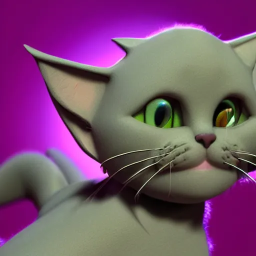 Image similar to 3d render cinematic A Cat Artwork by Tim Burton, blender, pixar