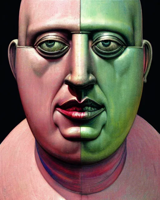 Image similar to hyperrealistic hyperdetailed medieval mechanical iridescent pink humanoid smirking concept art santiago caruso de chirico sharp very dramatic green light 8k low angle shallow depth of field