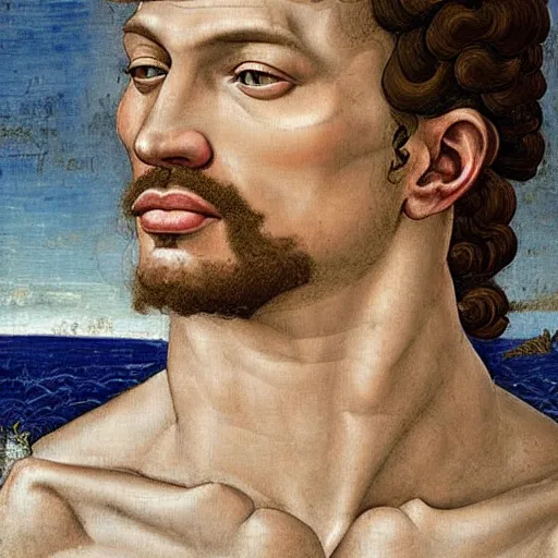 Image similar to stunning renaissance fresco of david gandy, masterpiece, artstation, by Sandro Botticelli, by Sofonisba Anguissola