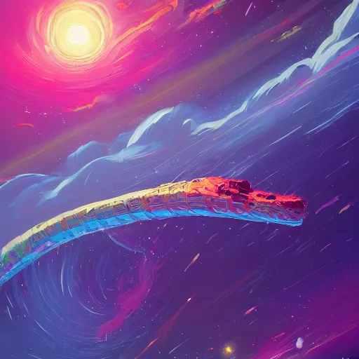 Image similar to a detailed painting of a long space serpent floating in space in a sea of colorful sea of stars, by alena aenami, petros afshar and greg rutkowski trending on artstation, deviantart, dragon scales, stars