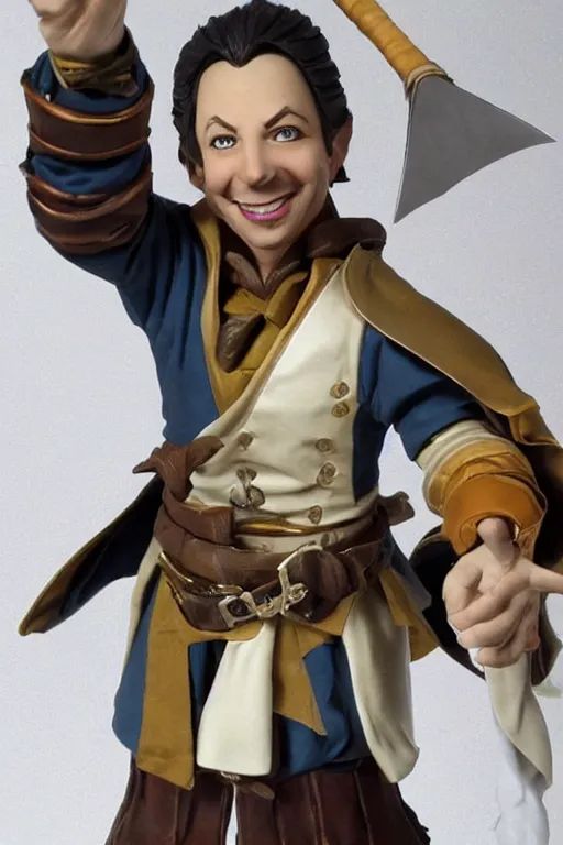 Image similar to Sam Riegel as Scanlan Shorthalt from Vox Machina, Halfling Bard, realistic cinematic shot, flipping you off using Bigby's Hand, subtle fog and mood lighting