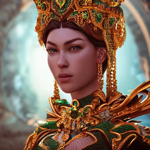 Image similar to portrait of wonderful princess of emerald with fair skin, glowing, ornate and intricate, jaw dropping, dynamic lighting, intricate and detailed, 4 k octane render