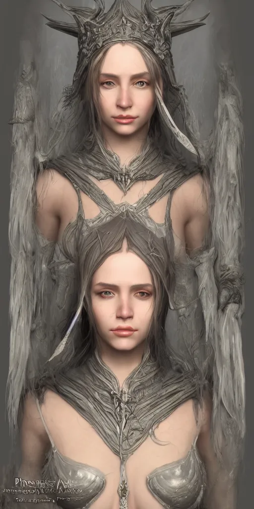 Prompt: an unreal engine 5 rendered portrait of a female fantasy priestess of an unknown species, artstation, deviantart, fantasy, lord of the rings, dungeons and dragons, 3d game portrait, rpg character portrait