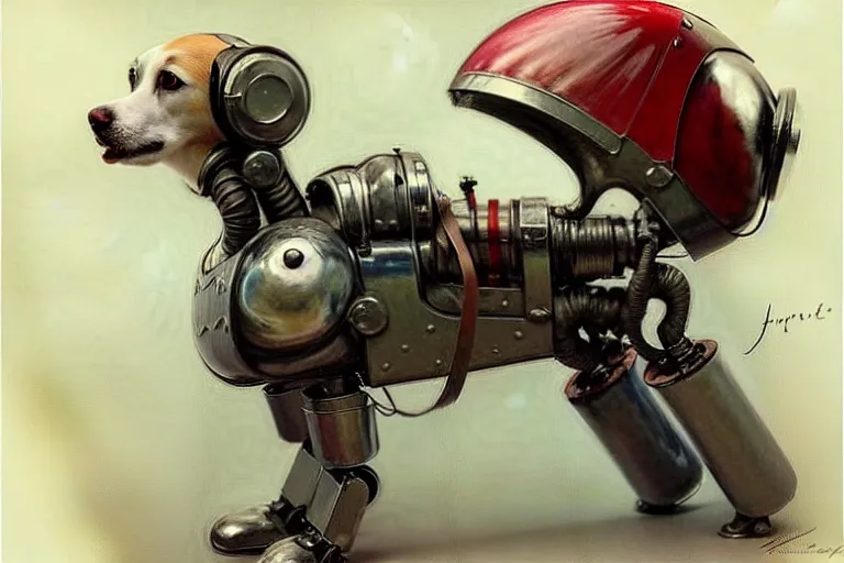 Image similar to adventurer ( ( ( ( ( 1 9 5 0 s retro future robot android dog. muted colors. ) ) ) ) ) by jean baptiste monge!!!!!!!!!!!!!!!!!!!!!!!!! chrome red