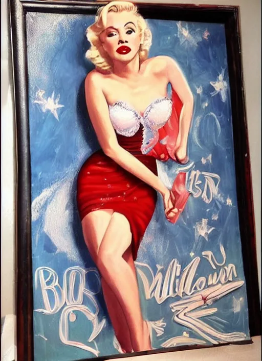 Image similar to kristen bell as marilyn monroe, pin - up painting, highly detailed