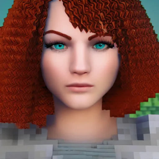 Prompt: beautiful redhead woman, inside minecraft game, closeup