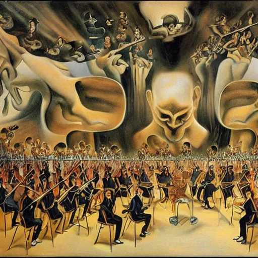 Prompt: orchestra painted by an insane dali