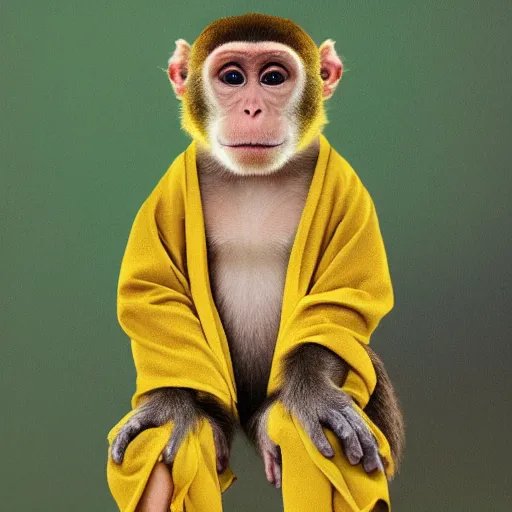 Image similar to a monkey wearing a yellow kimono, 8 k