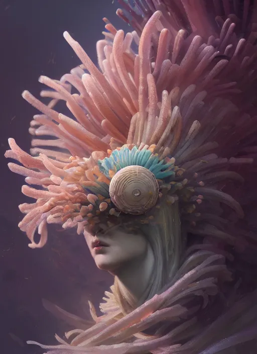 Image similar to Helmet of a forgotten Deity, sea anemone, extremly detailed digital painting, in the style of Fenghua Zhong and Ruan Jia and jeremy lipking and Peter Mohrbacher, mystical colors, rim light, beautiful lighting, 8k, stunning scene, raytracing, octane, trending on artstation