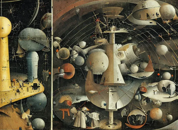 Image similar to an intricately detailed space station by Hieronymus Bosch