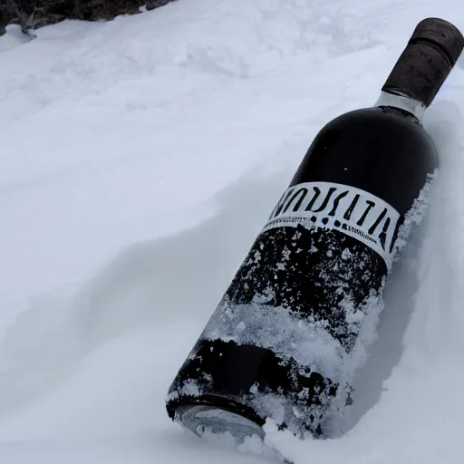 Prompt: vodka bottle buried in snow under an avalanche