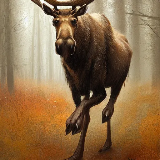 Image similar to moose walking on two legs by greg rutkowski