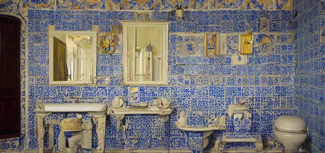 Image similar to ! dream house in porto with portuguese tiles. photographed by wes anderson on fujinon premista 1 9 - 4 5 mm t 2. 9. portra 8 0 0.