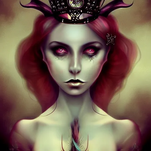 Image similar to of a surreal inspired by Natalie Shau,Charlie bowater,Anna Dittman,mermaid scales,horns,crown,cinematic