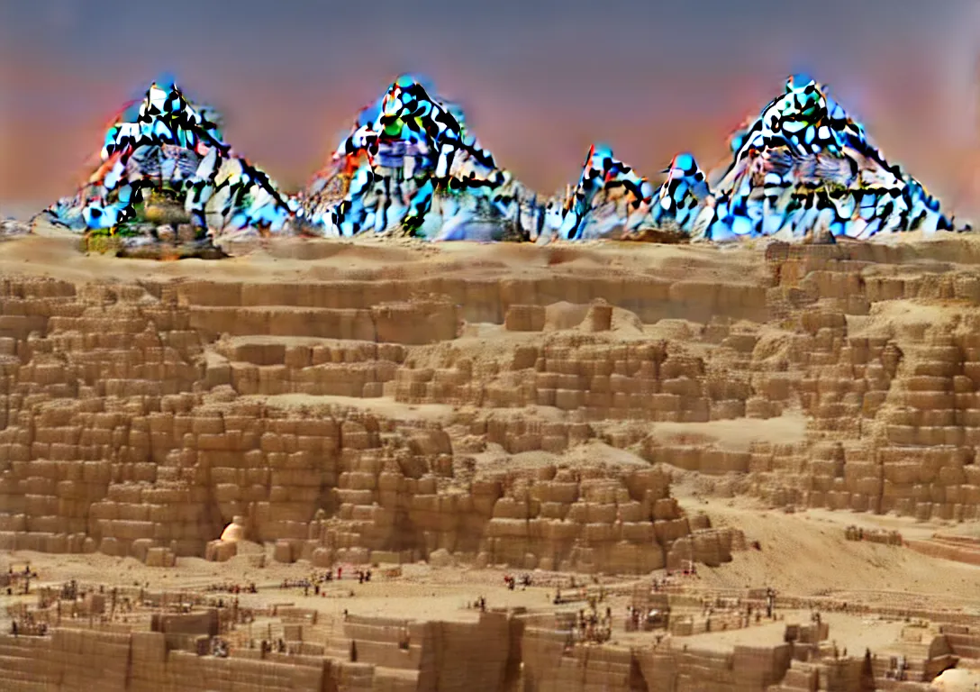 Image similar to Great Pyramids turning into gigantic robots with lasers in Egypt. Photorealistic. Intricate details.