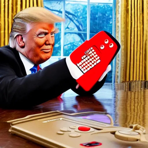 Image similar to donald trump playing nintendo wii