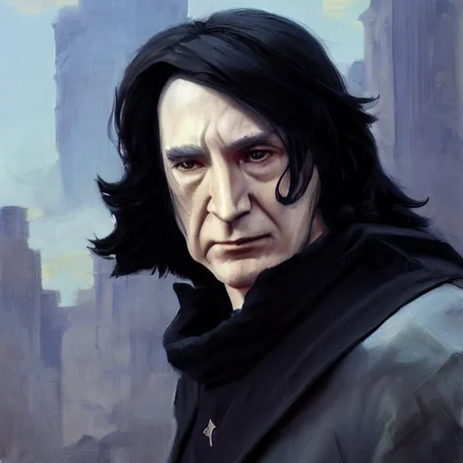 Image similar to greg manchess portrait painting of partially armored severus snape as overwatch character, medium shot, asymmetrical, profile picture, organic painting, sunny day, matte painting, bold shapes, hard edges, street art, trending on artstation, by huang guangjian and gil elvgren and sachin teng