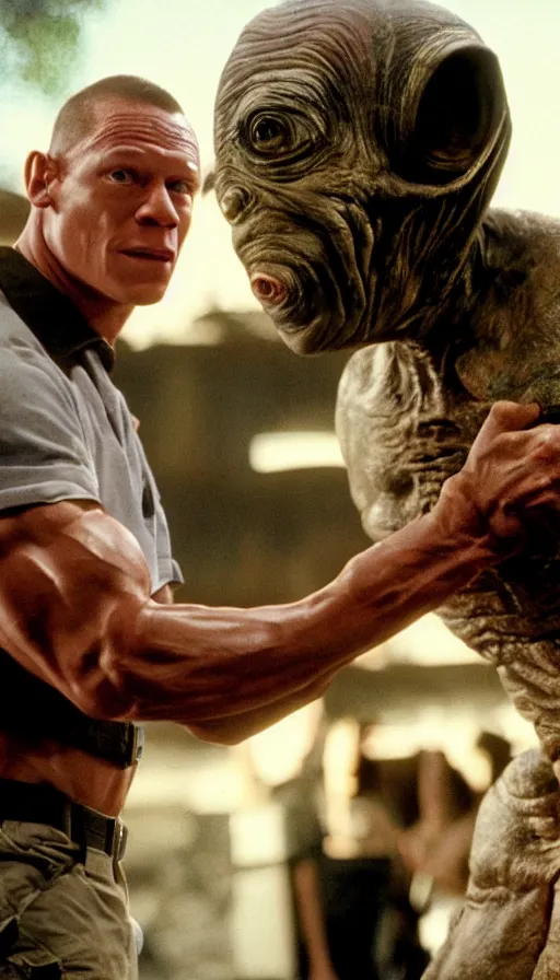 Image similar to e. t. john cena, cinema still